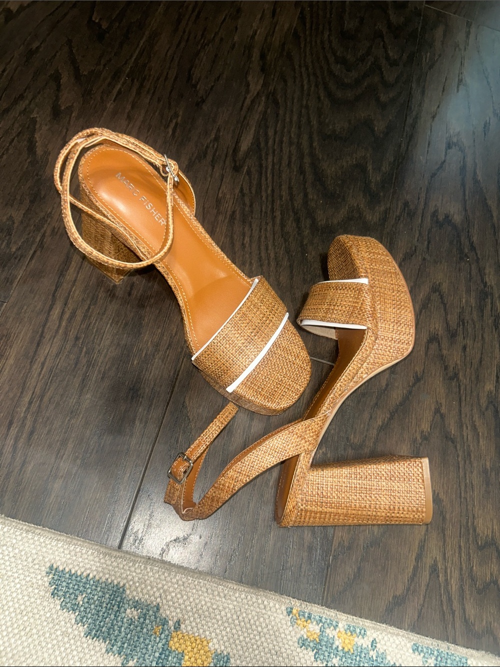 Marc Fisher Tan Woven Platform Sandals